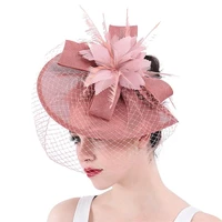 new arrival bridal wedding hair fascinators hat veil with feather flower hair clips women party married race headwear