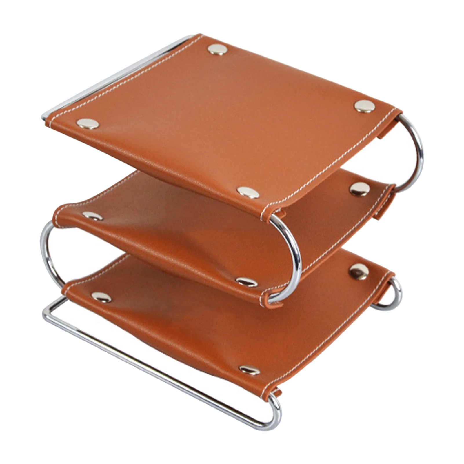 

3 Tiers Desktop Organizer Leather Tray Storage Rack Durable Key Holder Study Iron Plating School Multifunction Sturdy Office