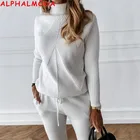 Женский спортивный костюм ALPHALMODA, Однотонный свитер с полосками и брюки из 2 предметов, Осень-зима 2021