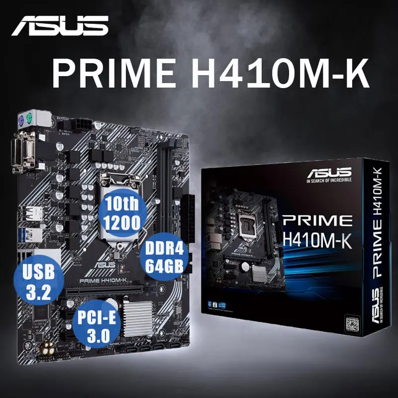 Online Motherboard LGA 1200 10th-Gen CPU ASUS PRIME H410M-K DDR4 64Gb PCI-E 3,0 USB 3,2 4xSATA3 D-Sub DVI COM Mainboard Desktop Intel H410 Neue