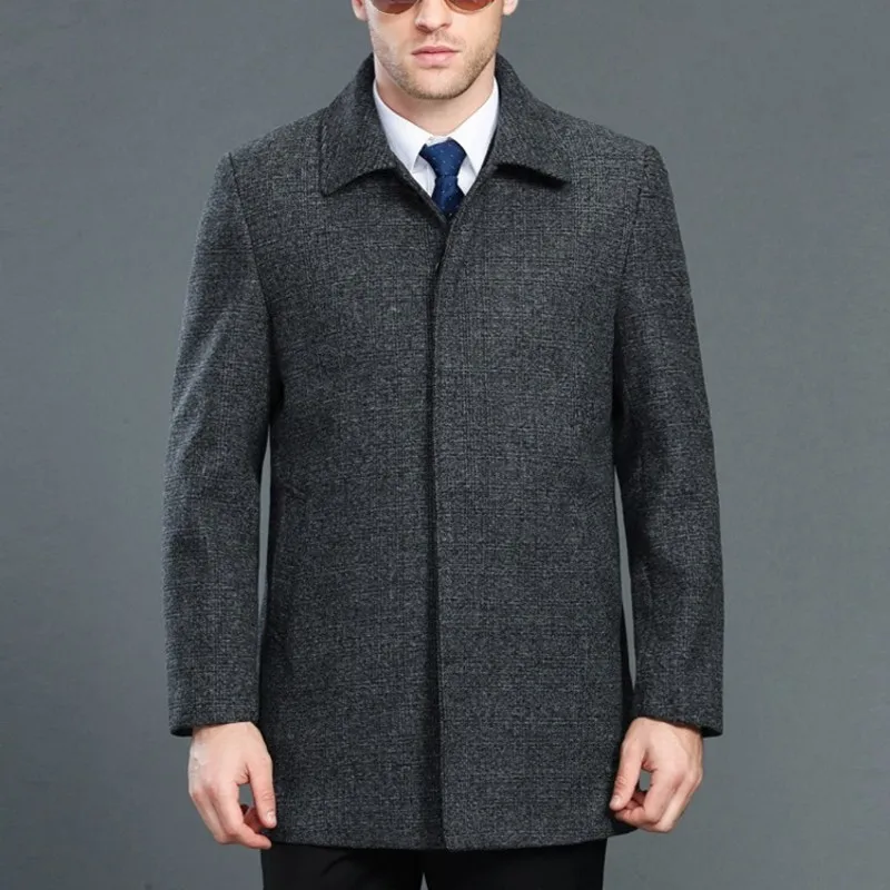 

2020 New Winter Mens Long Woolen Coats Fashion Solid Single Breasted Coats Business Lapel Collar Outerwear Plus Size S-5XL
