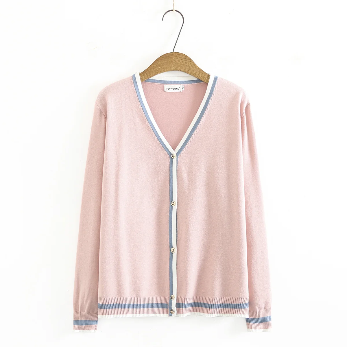 

Oversize Cardigan for women 2021 spring autumn V-neck patchwork black pink sky blue knitted Ladies sweater