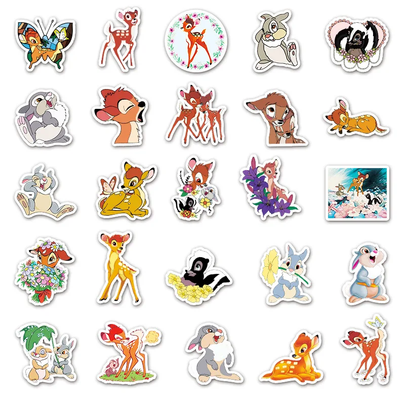 10/30/50pcs Disney Cartoon Bambi Stickers Aesthetic DIY Water Bottle Suitcase Laptop Diary Waterproof Cute Sticker Packs Kid Toy - купить по