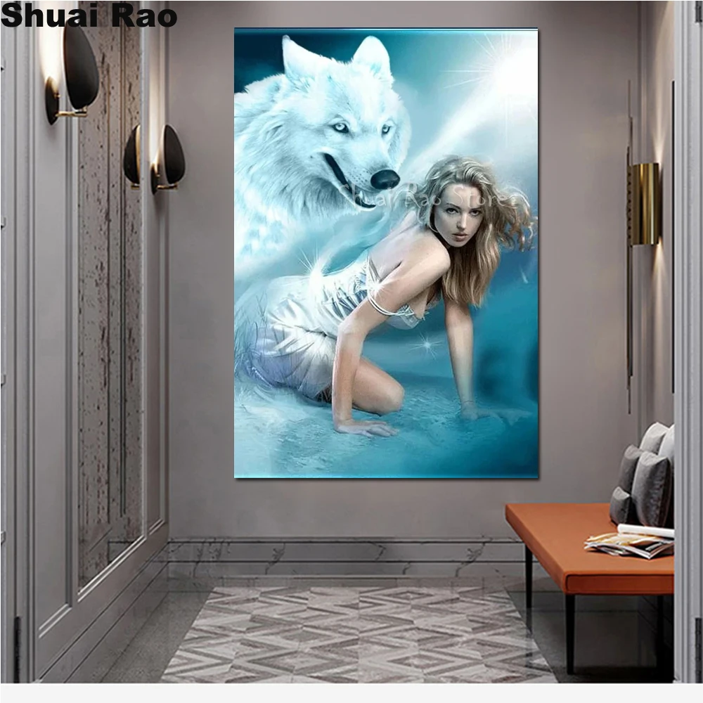 Алмазная мозаика с изображением белого волка и красоты | Дом сад