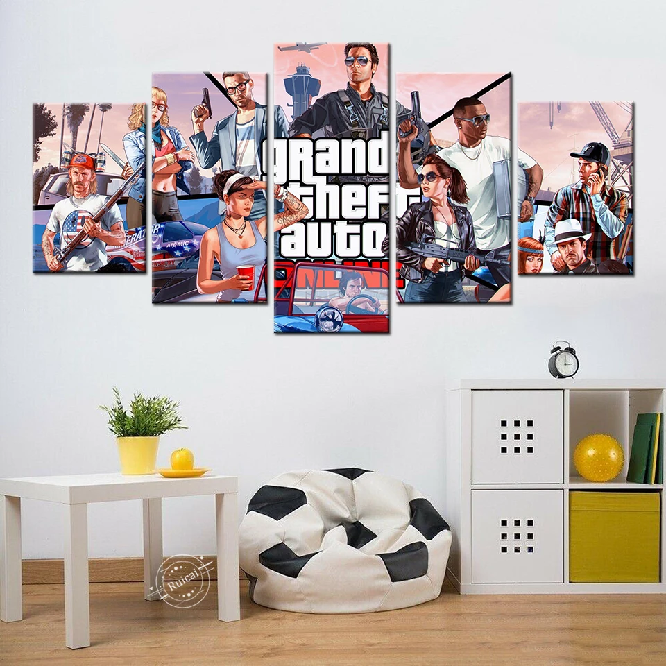 GTA 5 постер Grand Theft Auto V видео игра холст картина печать на стене картины для