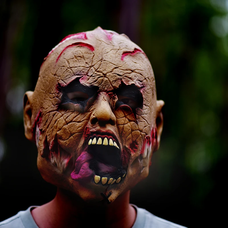 

Ужас призрак латексная маска Страшные мужчины Косплей головной убор реквизит Хэллоуин кустум украшение комнаты с привидениями