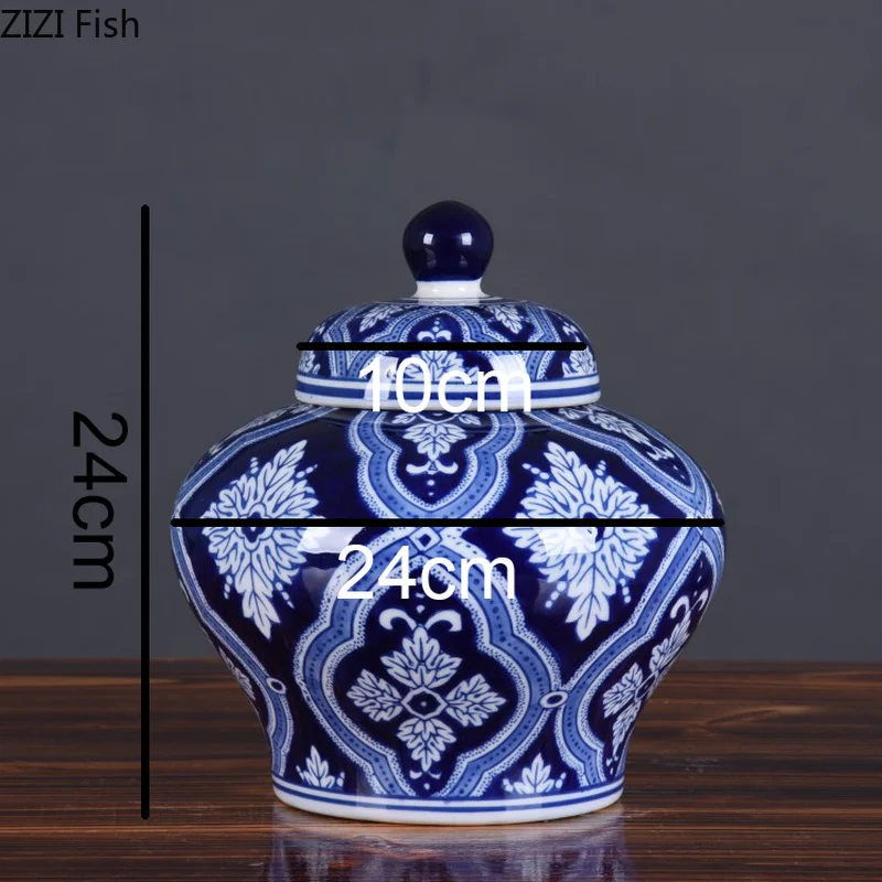 

European Antique Hand-painted Blue and White Porcelain Storage Tank Home General Can Ceramic Jar Crafts Retro Home Decoration