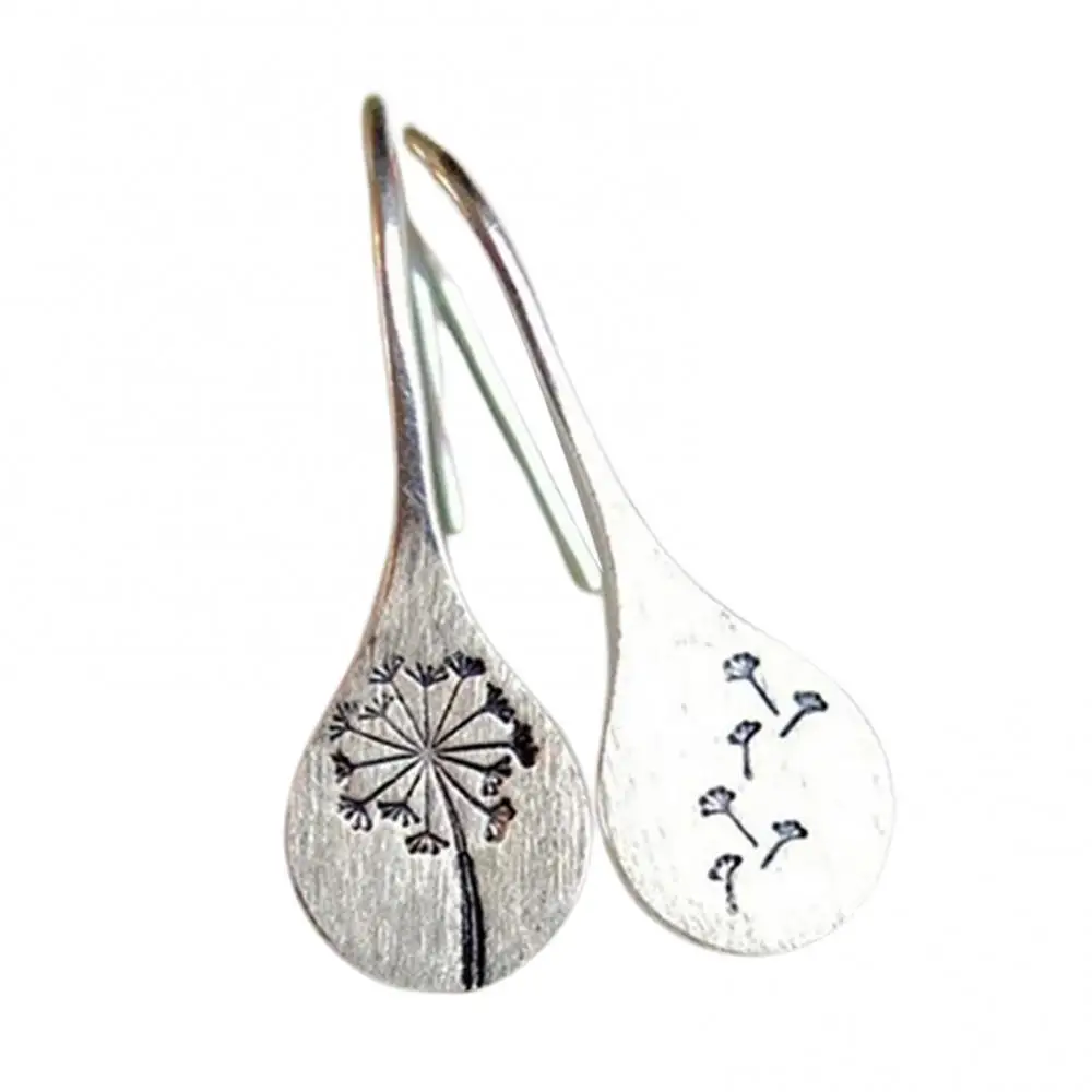 

Retro Dandelion Flower Engraved Earrings Simple Ear Studs Hook Jewelry Gift