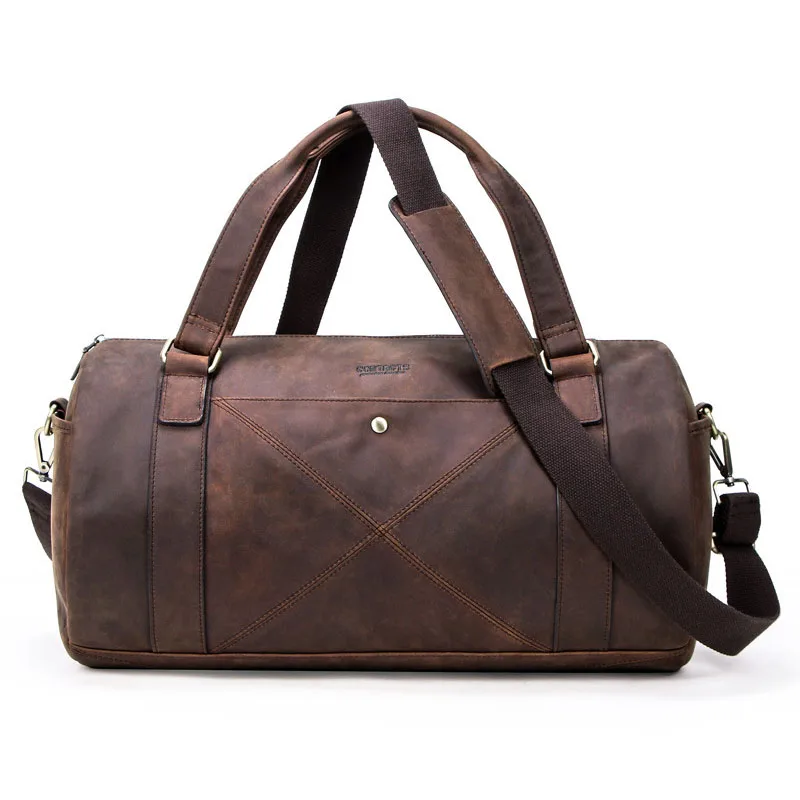 Мужская сумка через плечо большая дорожная из натуральной кожи на молнии