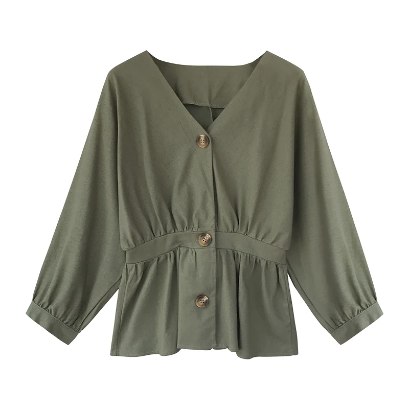 

Blusas femininas shirts 2019 ladies tops long sleeve white shirts for women button V-neck plus size Solid Batwing Sleeve 0302