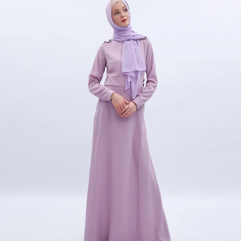 Новинка 2021, мусульманское однотонное тонкое длинное платье, женское исламское платье, элегантное модное профессиональное фиолетовое плать...