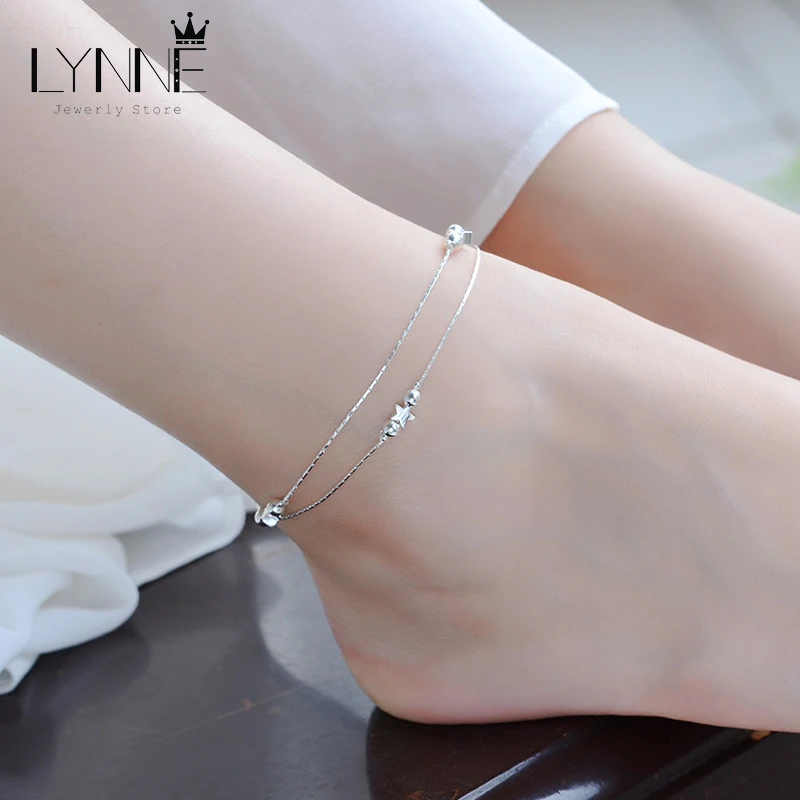 Двухслойная цепочка-ножной браслет для женщин амулет в форме сердца и звезды