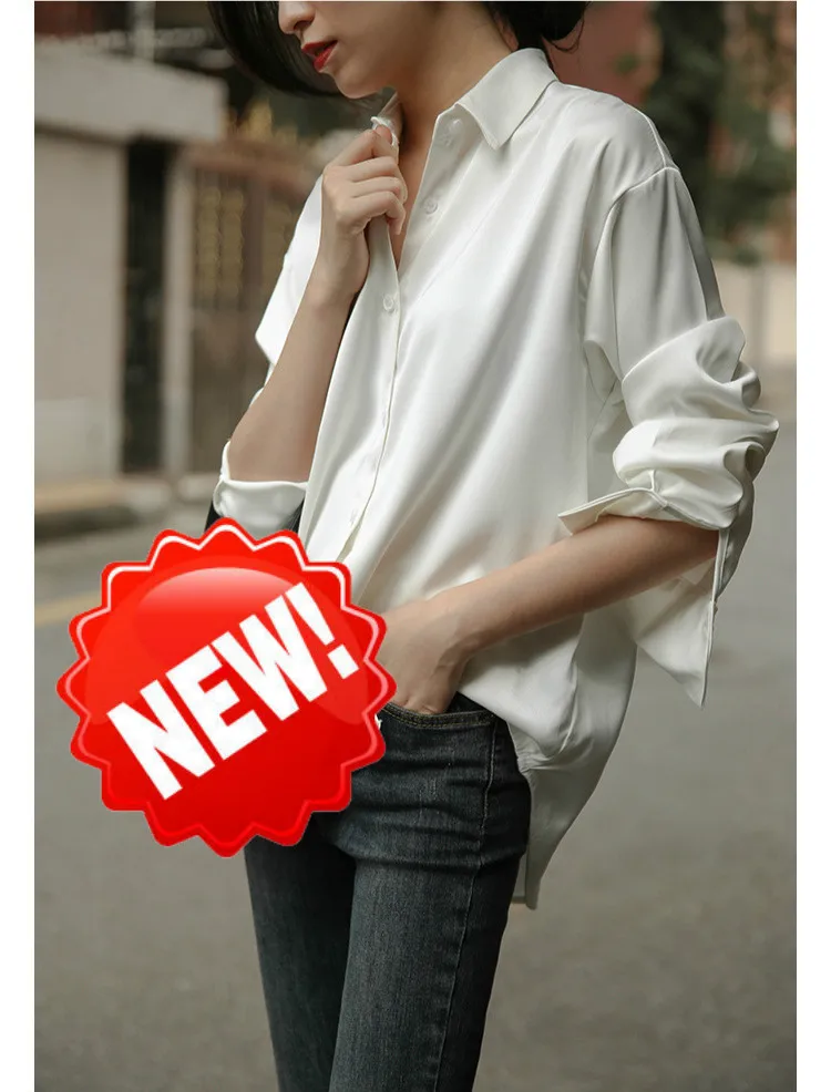 Рубашка женская однотонная с длинным рукавом повседневная простая блузка из