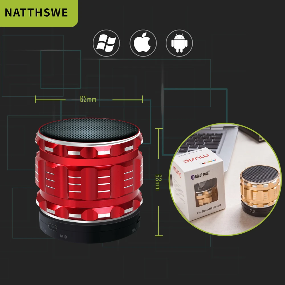 Bluetooth-Колонка NATTHSWE металлическая Беспроводная портативная мини-колонка с