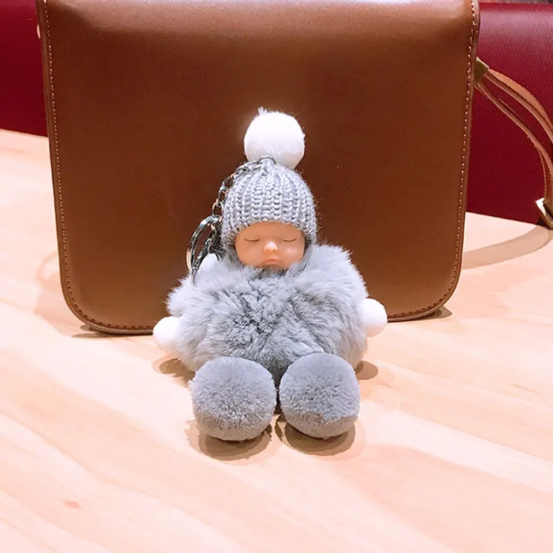 Женский брелок с помпоном и кроличьим мехом бантиком кукольный для ключей