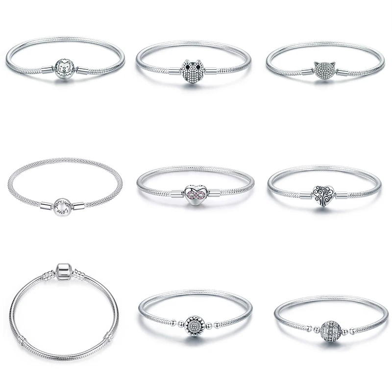 

Cartoon Lion Owl Eternal Heart Bracelets Original 925 Sterling Silver Charms Cat Family Tree Bracelet for Woman Jewelry Making