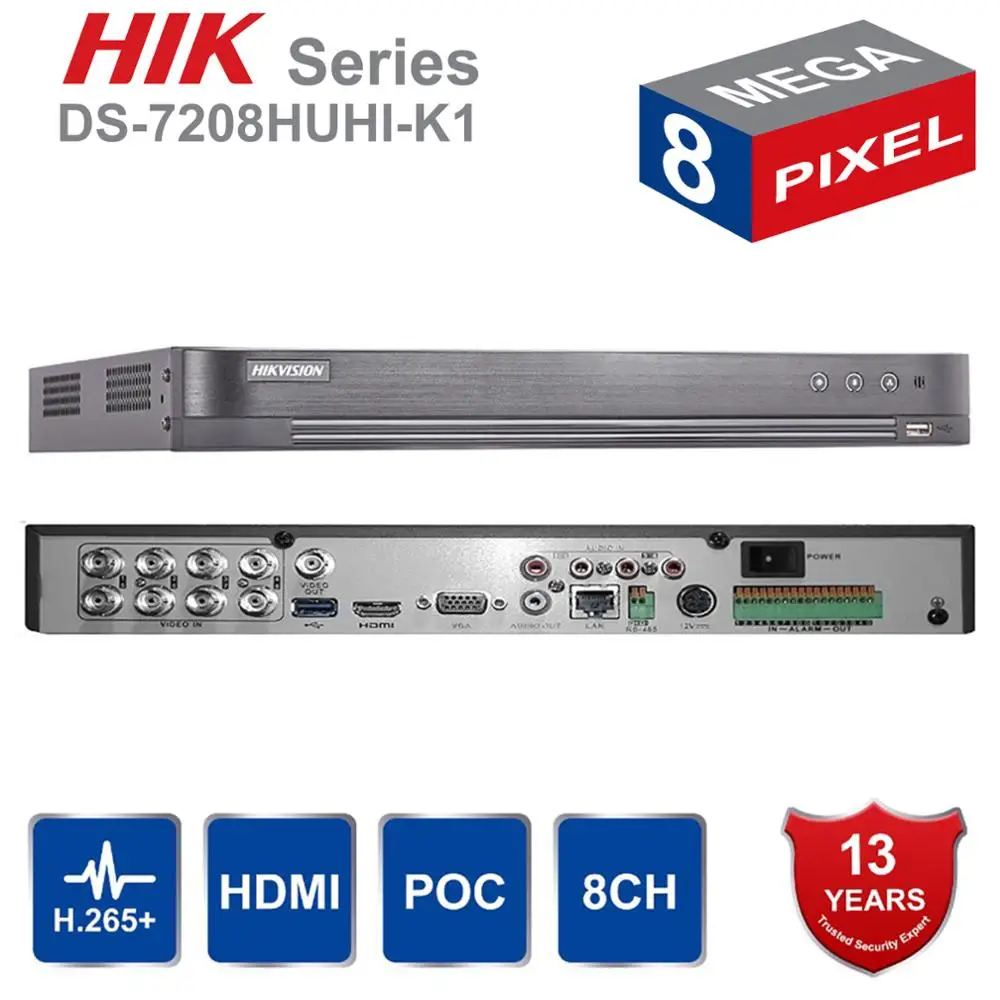Hikvision Оригинальная версия 4ch/8ch DVR DS-7204HUHI-K1 и DS-7208HUHI-K1 AHD CVI TVI CVBS IP 8MP безопасности DVR для аналоговой камеры
