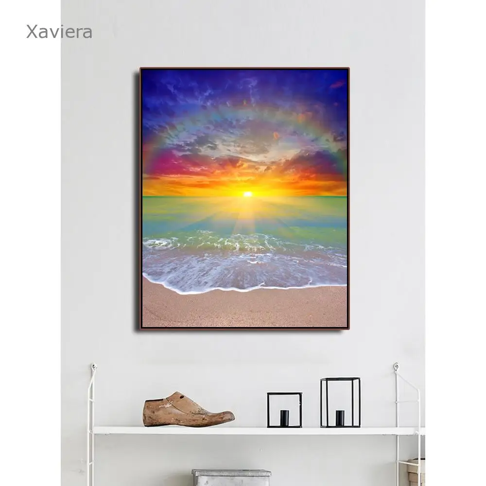 Современная пейзажная Картина на холсте Радужный закат настенный плакат