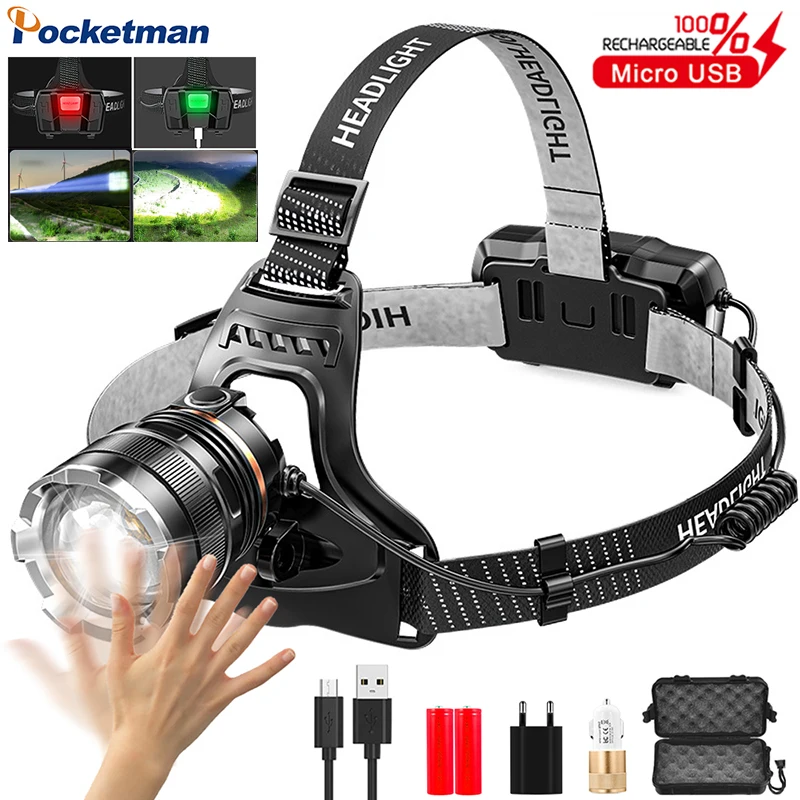 

LED Headlamp Motion Sensor Zoomable Headlight XHP50 LED Head Lamp USB Rechargeable Head Lamp Waterproof Head Torch