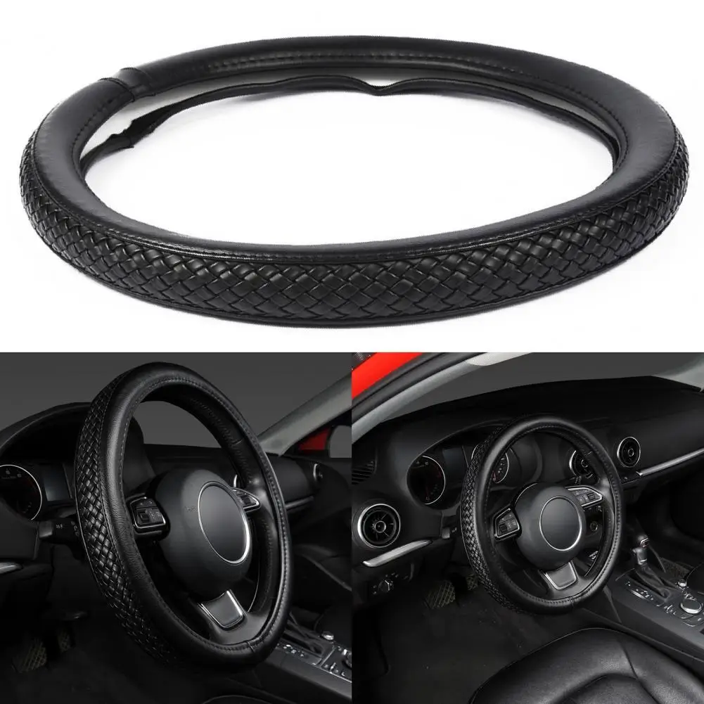 

Steering Wheel Cover Wear-resistant Comfortable Grip Braiding Style Universal 14.9-Inch Car Steering Wheel Cushion for Automobil