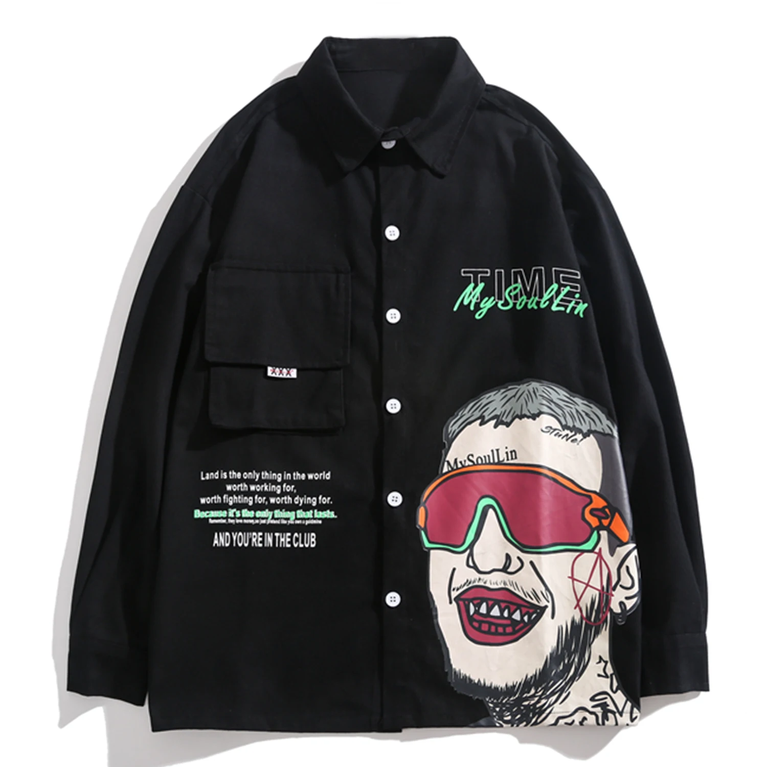 Рубашка мужская с буквенным принтом модная уличная одежда в стиле Харадзюку