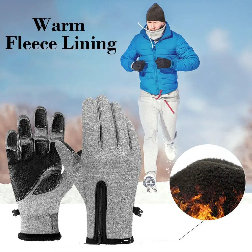

Fleece Windproof Warm Gloves Outdoor Cycling Mountaineering Ski Biking Zipper Gloves Full Finger Touch Screen Gloves