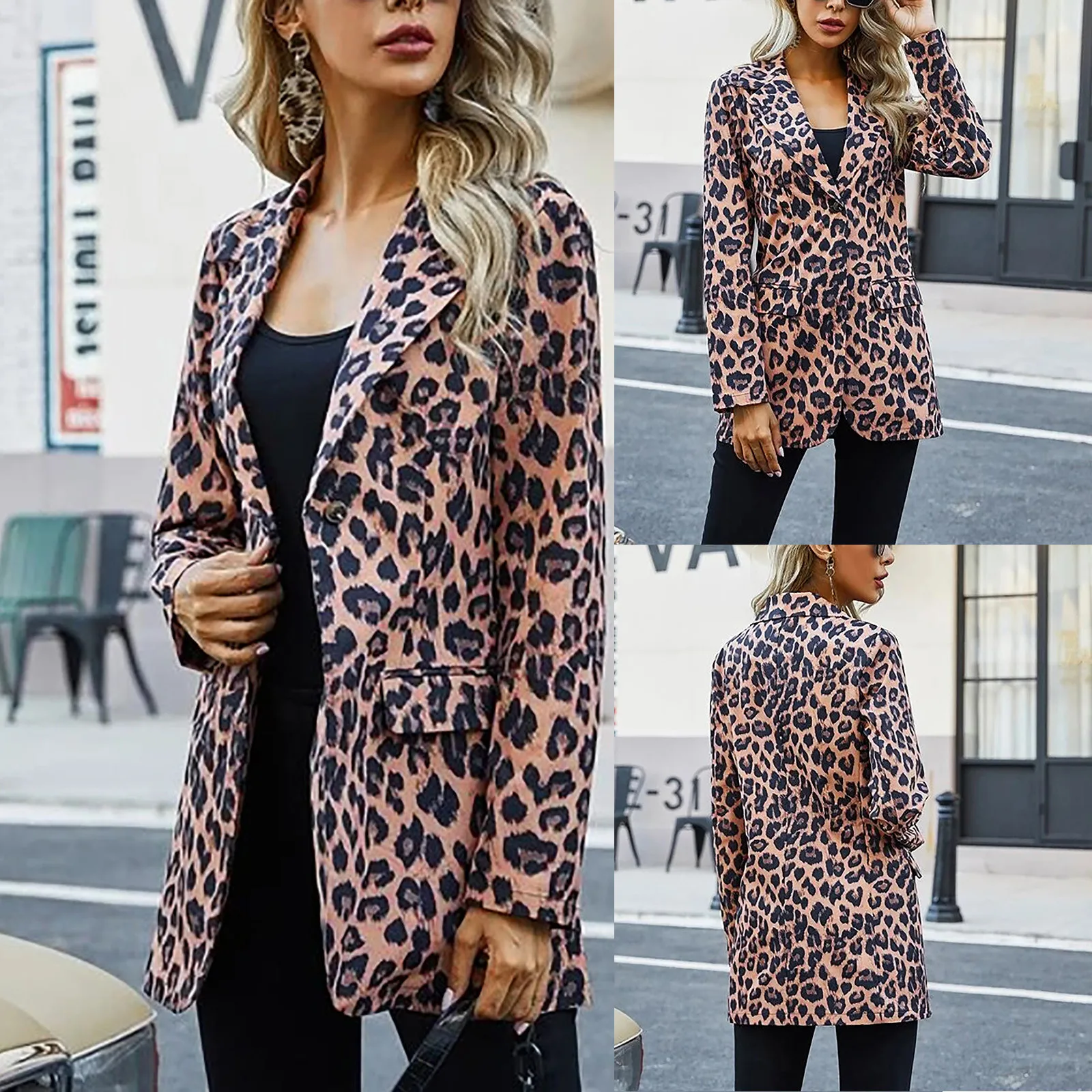 

Женский блейзер, новинка 2021, Модный повседневный блейзер с леопардовым принтом, Женский трендовый кардиган на одной пуговице с карманом