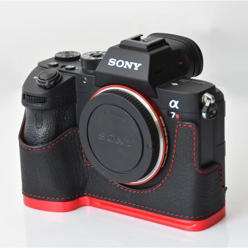 Genuine Real Leather Camera Bottom Case Half Body Set Cover for Sony A7R3 A7R Mark 3 A7RM3 A7III A9 Grip Holder Aluminum Plate images - 6