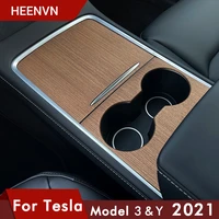 tey new for tesla model 3 2021 accessories model y car central control panel protective wood grain carbon fiber abs patch three