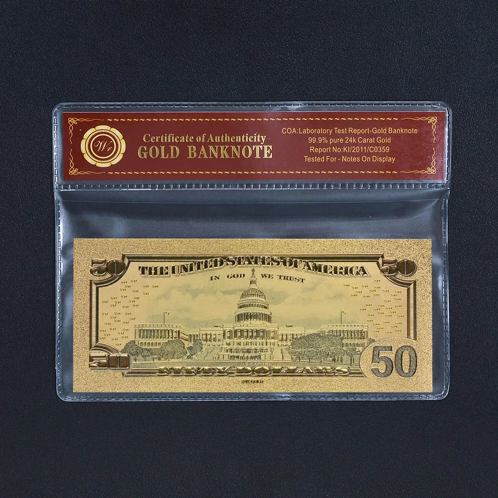 WR US Fake Money 20 Dollar Gold Banknotes with Frame American 100 Trump Bills Non-currency Collections Gift Dropshipping images - 6