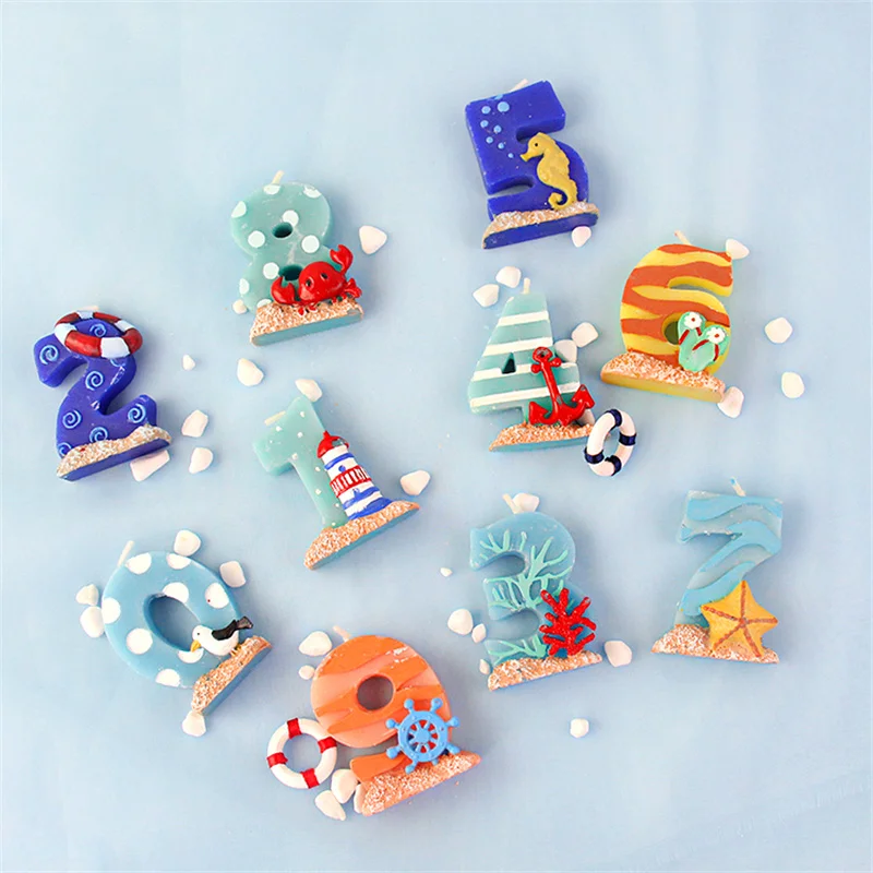 

Baby Shower Ocean Digital Candle Fish Cartoon Beach Starfish Seahorse Ship Army Theme Dessert Cake Decoration Ornaments Birthday