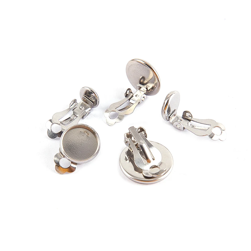 

10pcs Stainless Steel Ear Clip Blank Connector Tray 6/8/10/12/14mm For Cabochons Jewelry Making