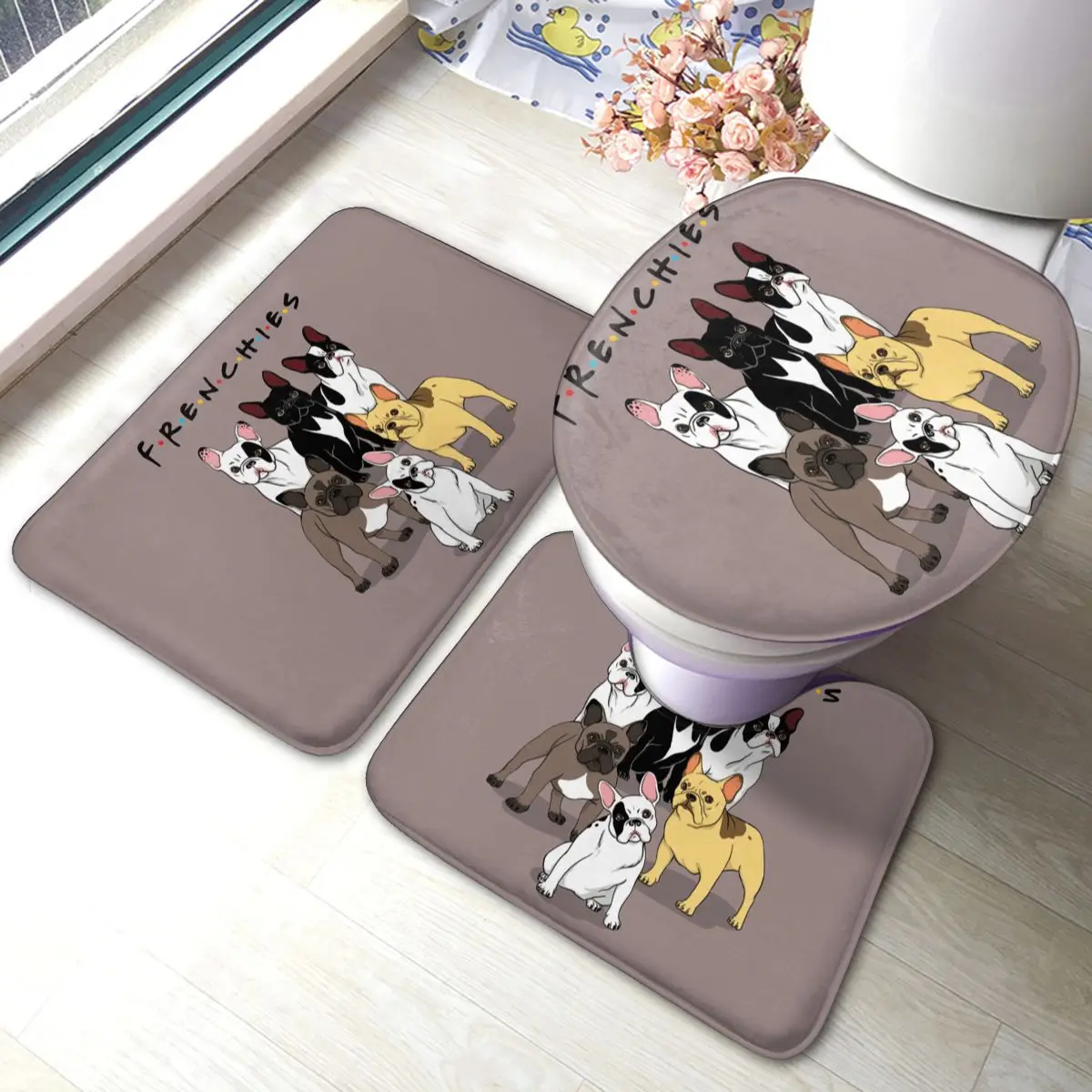 

Французский коврик для ванной, французский бульдог, винтажный полиэстер, 3 предмета, набор ковриков для ванной, моющийся коврик для ванной