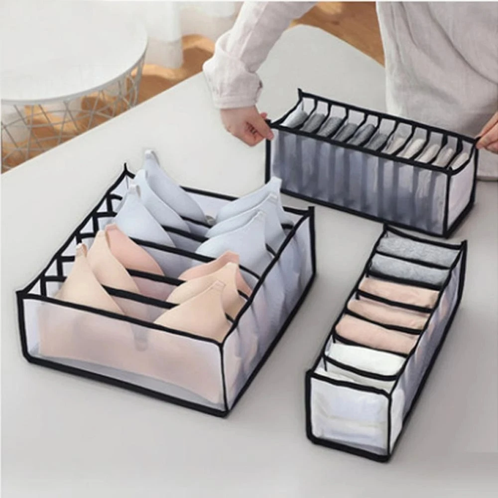 

3pcs Dormitory Closet Organizer For Socks Home Separated Underwear Storage Box 7 Grids Bra Organizer Foldable Drawer Organizer
