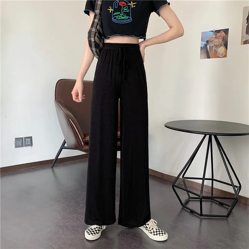 

YTX881 Summer new style ice silk drape elegant cool and thin wide-legged high-waisted thin trousers