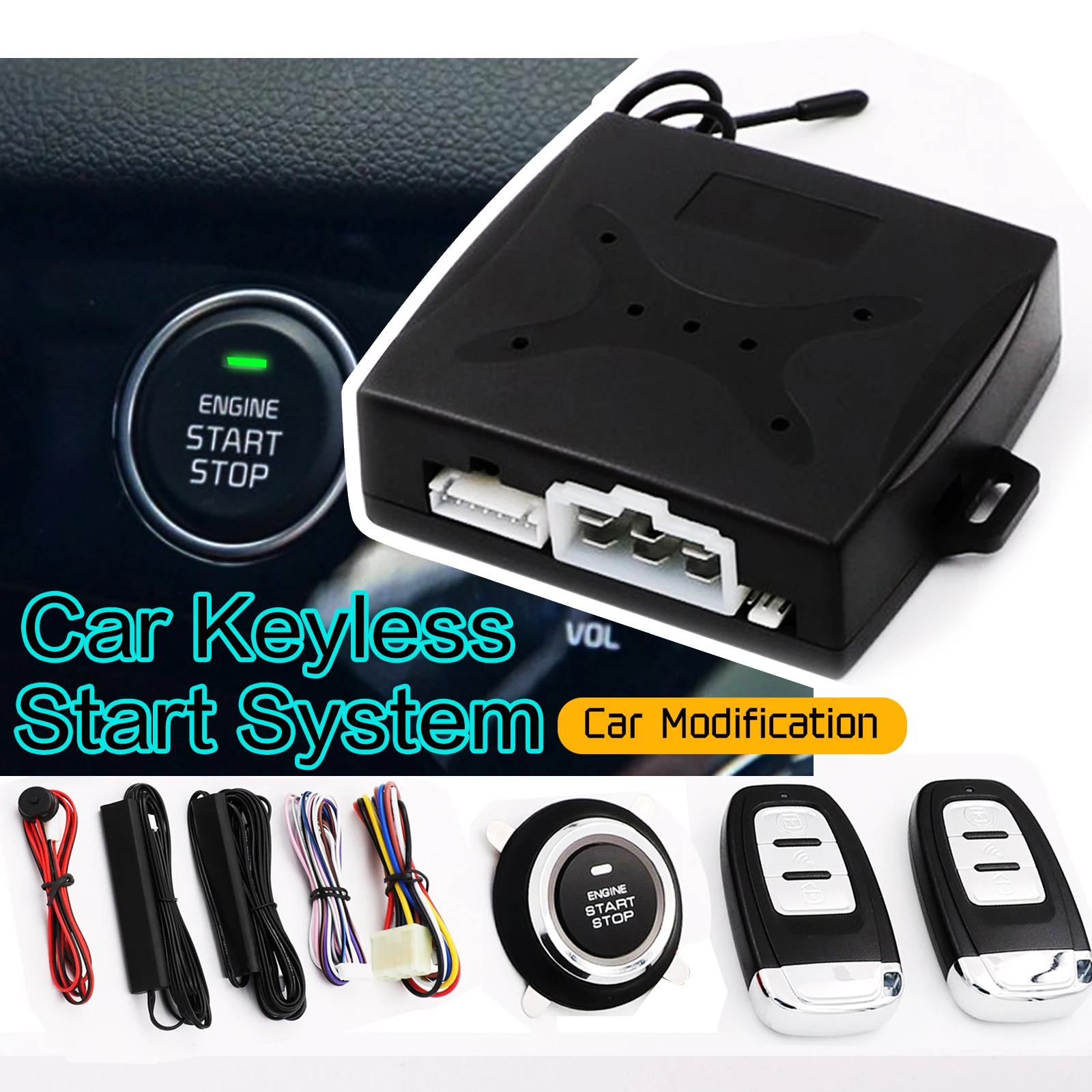

Car Keyless Entry Engine Start Alarm System Push Button Remote Starter Stop Auto