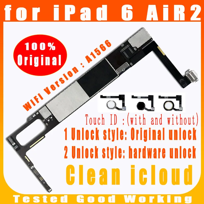 Чистке iCloud для ipad 6 Air 2 материнская плата 16 ГБ 32 64 128 г air2 A1566 Wifi версия
