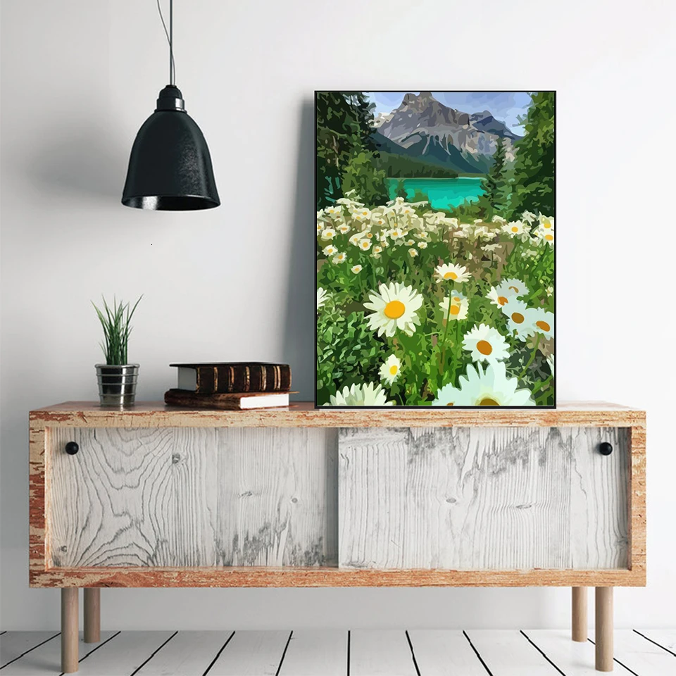 AZQSD Краски по номерам для взрослых цветок DIY Unframe украшения Раскраска Дейзи