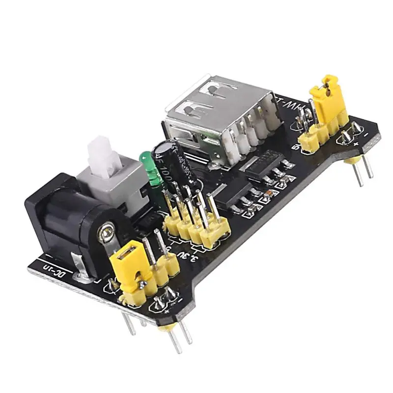 3Pcs 3.3V 5V MB102 Беспаячная плата питания макетной платы с модулем питания от аккумулятора 9V и кабелем с зажимом 2.1x 5.5mm Мужской для Arduino.