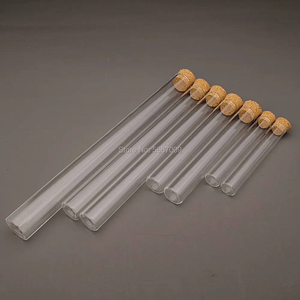 20pcs/lot DIA 12mm 13mm 15mm 18mm Transparent Lab Glass Test Tube With Cork Stoppers Flat Bottom Vial Container