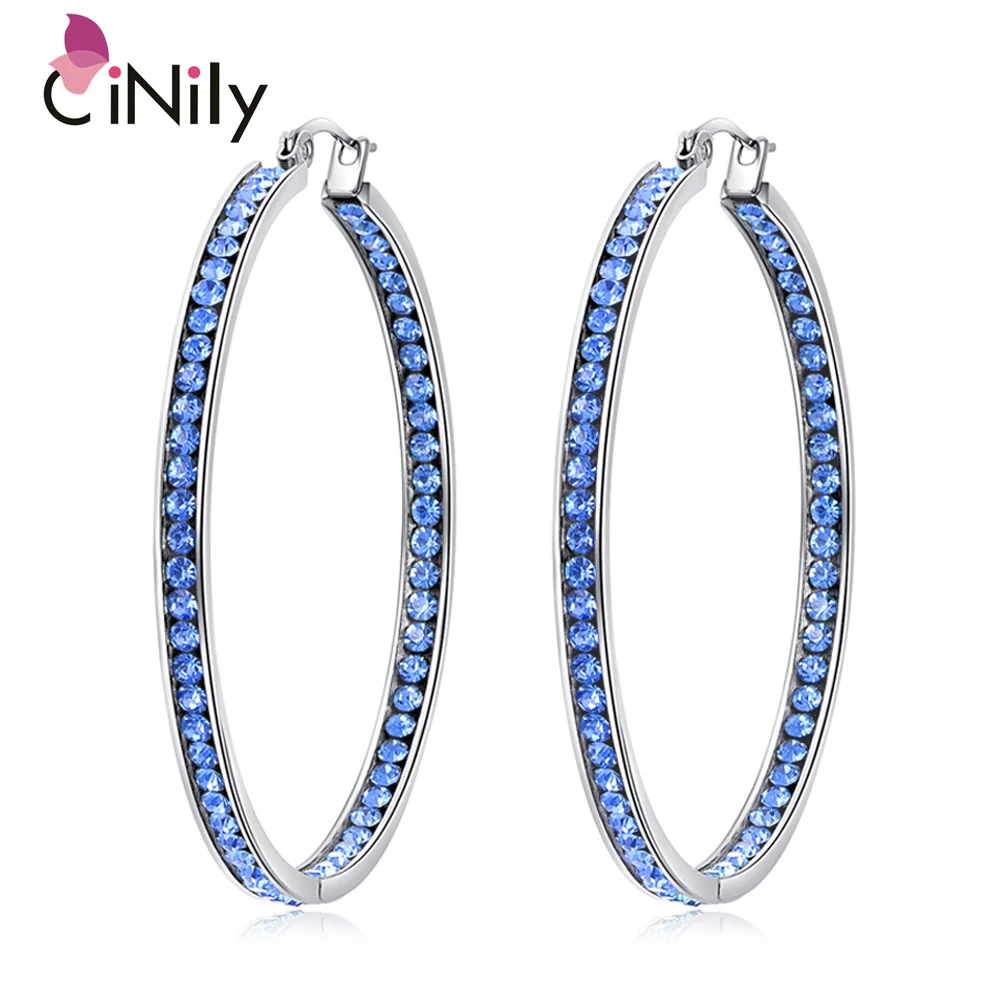 Серьги кольца CiNily из нержавеющей стали с золотым/синим и белым фианитом