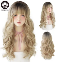 7jhh wigs lolita wigs with bangs omber blonde long deep wave wigs for women noble blonde heat resistant synthetic cosplay wig