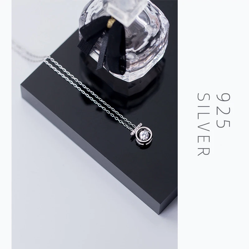 Modian Exquisite Swing Clear CZ Round Classic Sparkling Jewelry Fashion 925 Sterling Silver Wedding Necklace Pendant For Women