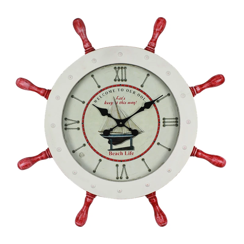 Средиземноморские большие настенные часы металлические в стиле ретро для