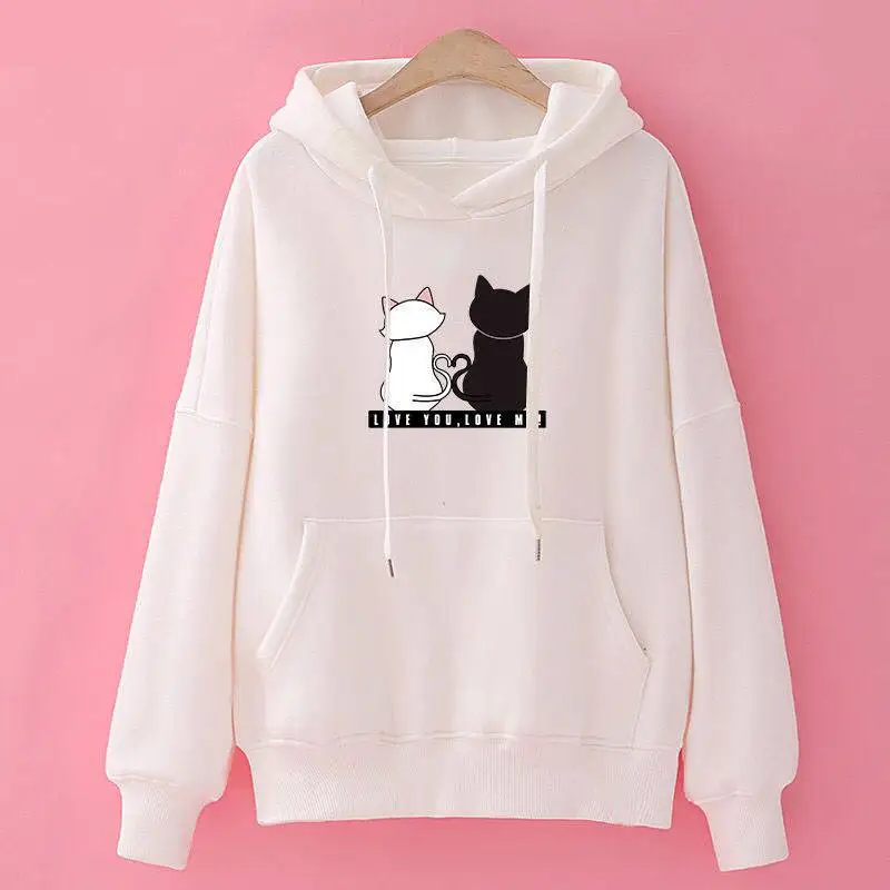Cat Printed Cartton 2022 New Design Hot Sale Hoodies Sweatshirts Women Casual Kawaii Harajuku Sweat Girls European Tops Korean