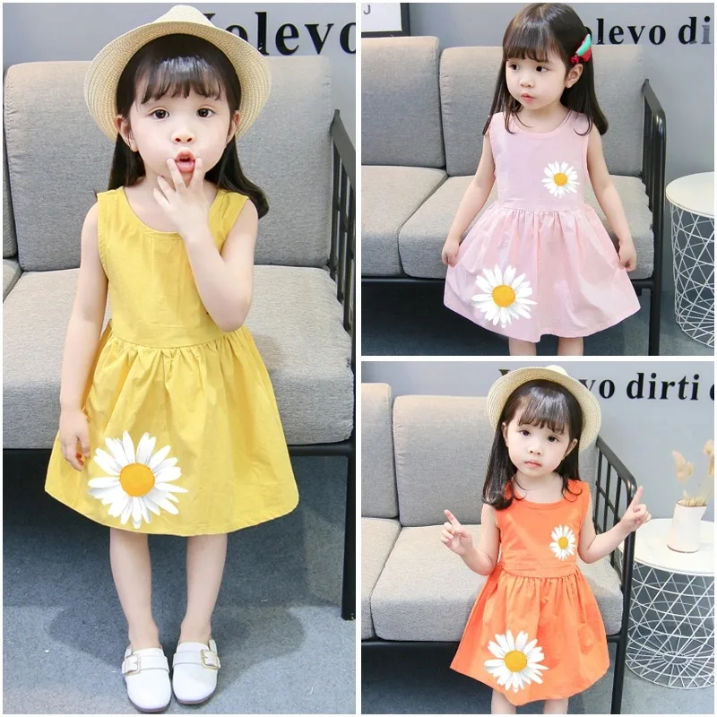 Платья для девочек с цветами, детская одежда, летний наряд 2021, детская Новинка, чистый Корейский жилет, принцесса, детская одежда