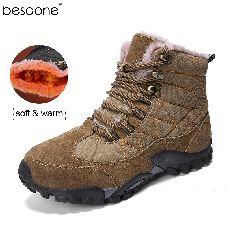 BESCONE/мужские теплые зимние ботильоны водонепроницаемые повседневные короткие