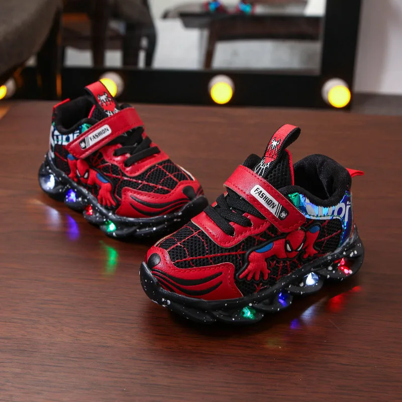 Colorful Lights Children Led Sneakers Spidermans Baby Shoes Marvel Glowing with Light-up Sole Luminous Kids Boys Girls | Детская одежда