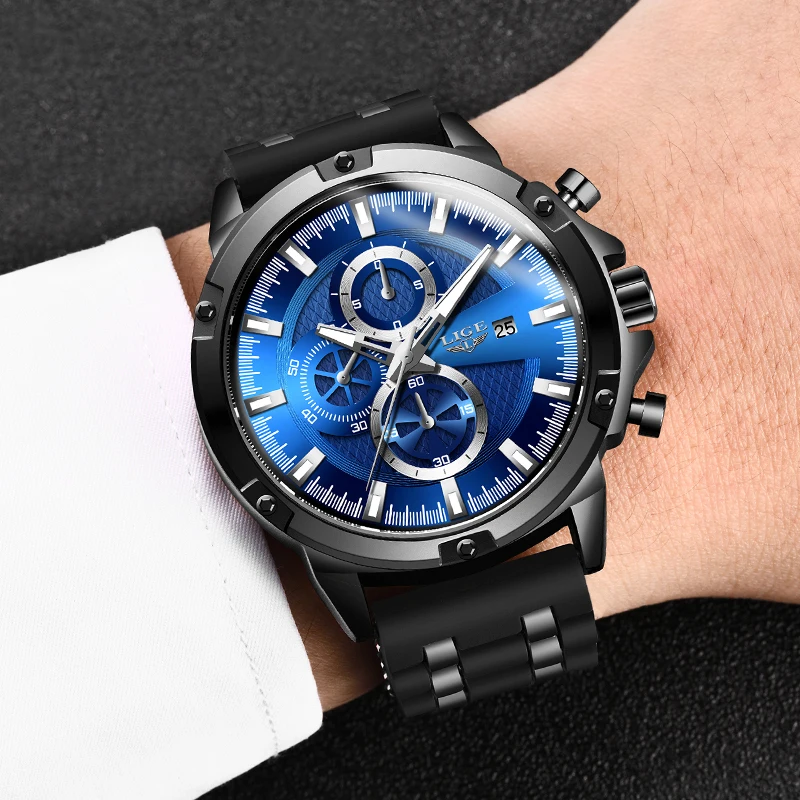 

LIGE New Mens Watches Top Brand Luxury Man Sport Chronograph Quartz Wristwatch Men Silicone Watch erkek saat Relogio Masculino