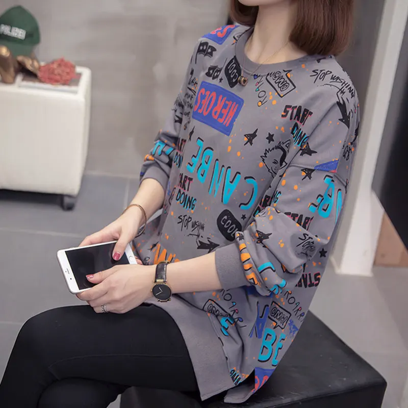 

Plus Fat Plus Size Ladies Sweater Loose Korean Version 2021 Autumn and Winter New Long-sleeved T-shirt Fat Sister Slim Shirt